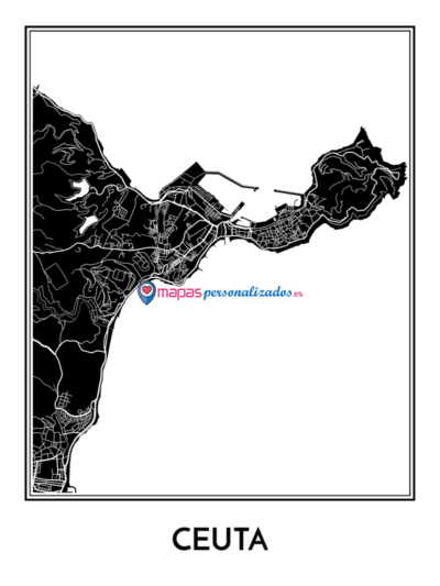 Mapa decorativo de Ceuta en blanco y negro