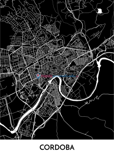 Mapa decorativo de Córdoba en blanco y negro